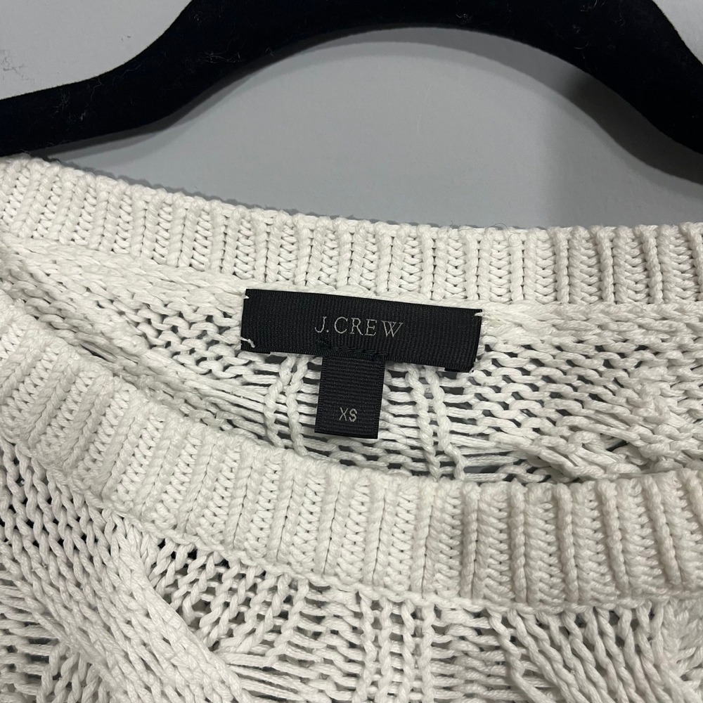J.Crew Womens White Cotton Cable Knit Open Stitch Crewneck Sweater XS - Picture 2 of 6